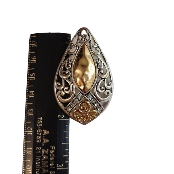Two Tone Tear Drop Filagree Pendant NWOT - Picture 2 of 3